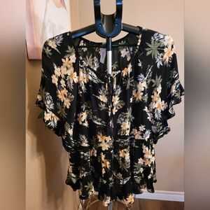 Floral Black and White Women's Top